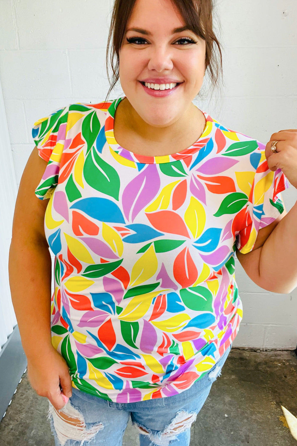 Feeling Playful Lavender & Yellow Floral Print Flutter Sleeve Top (Open Pack)