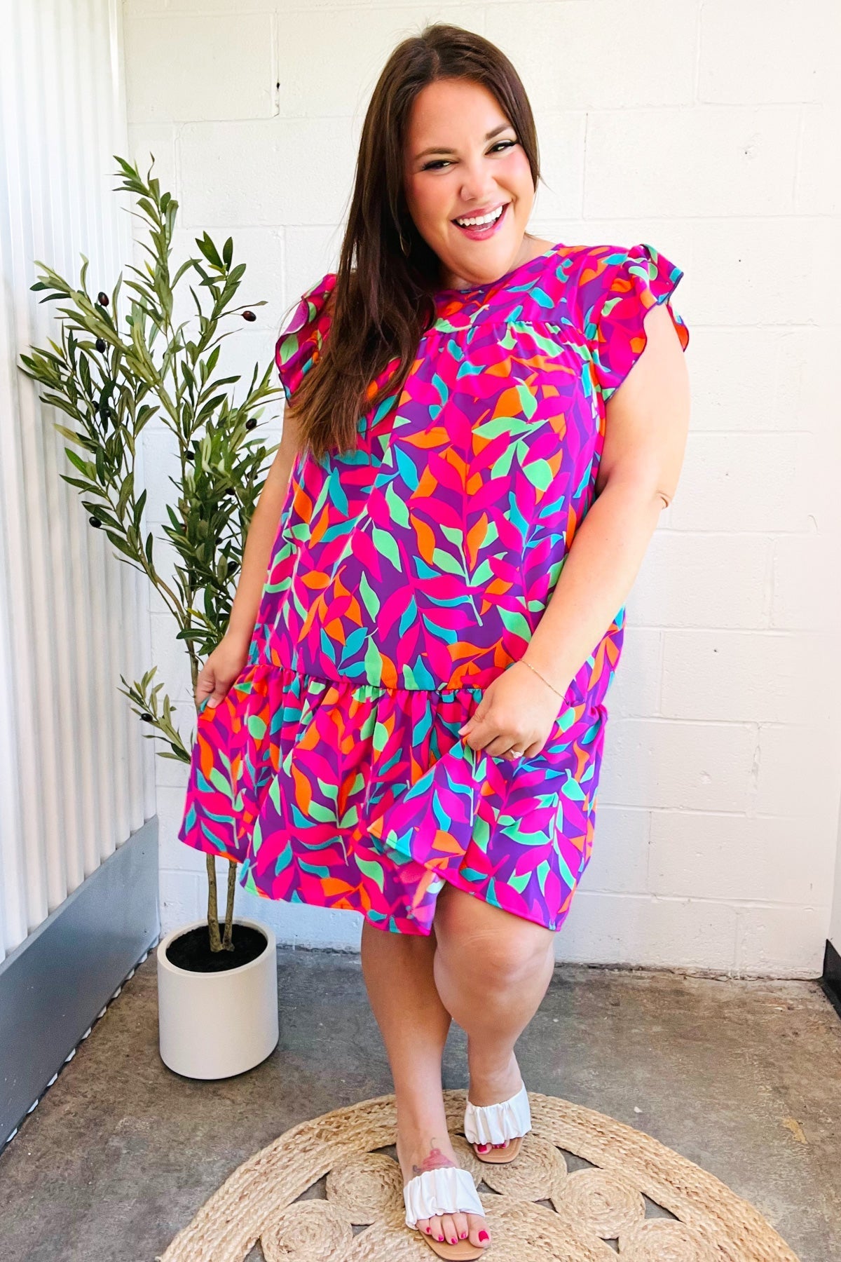 You Got This Purple Abstract Floral Print Tiered Ruffle Sleeve Dress (Open Pack)