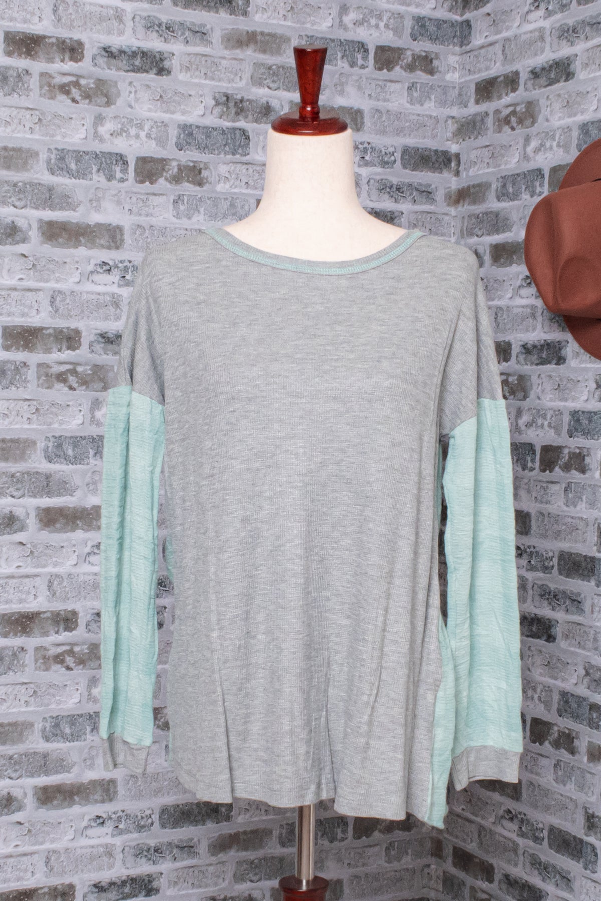 Grey & Mint Color Block Back Top