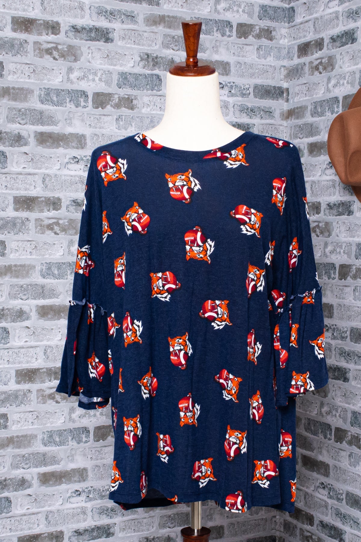 Navy Tiger Football Print Blouse