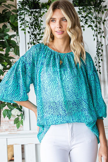 Aqua Ditsy Dot Design Lightweight Top