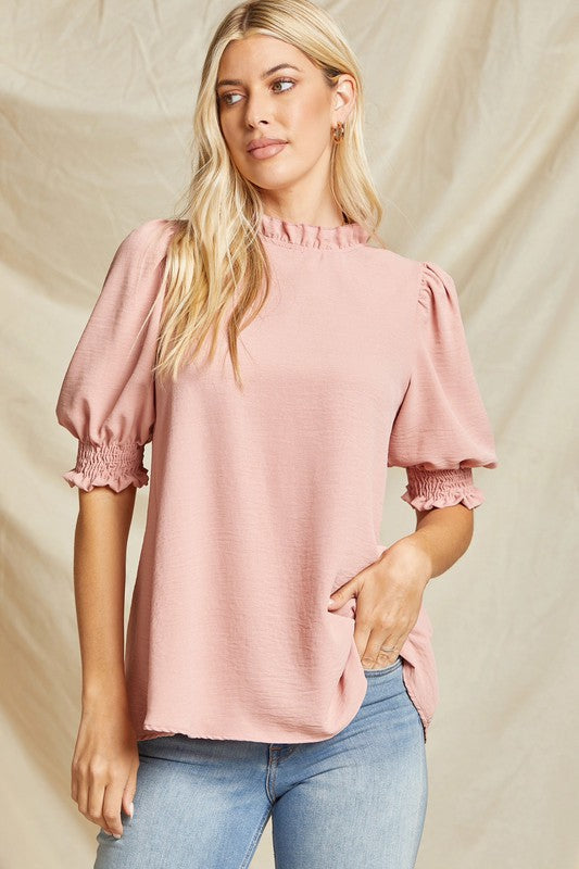 Plus Solid Ruffle Back Button Top (4 Colors)