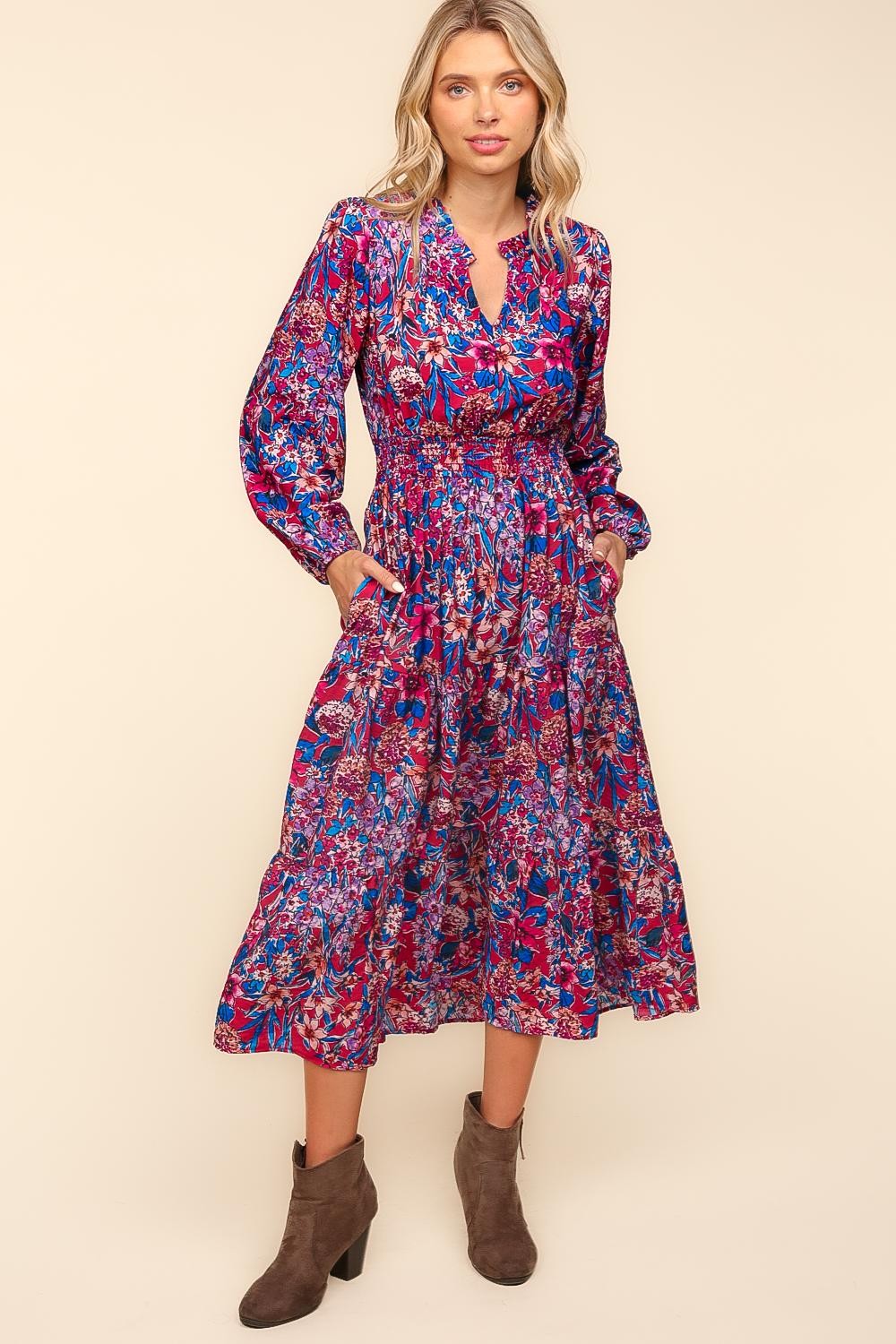 Plus Hem Notch Neck Maxi Length with Side Pockets