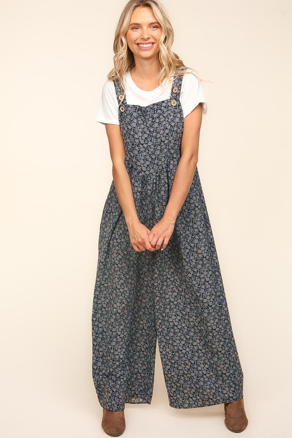 Wide Leg Overalls Jumpsuits with Side Pockets