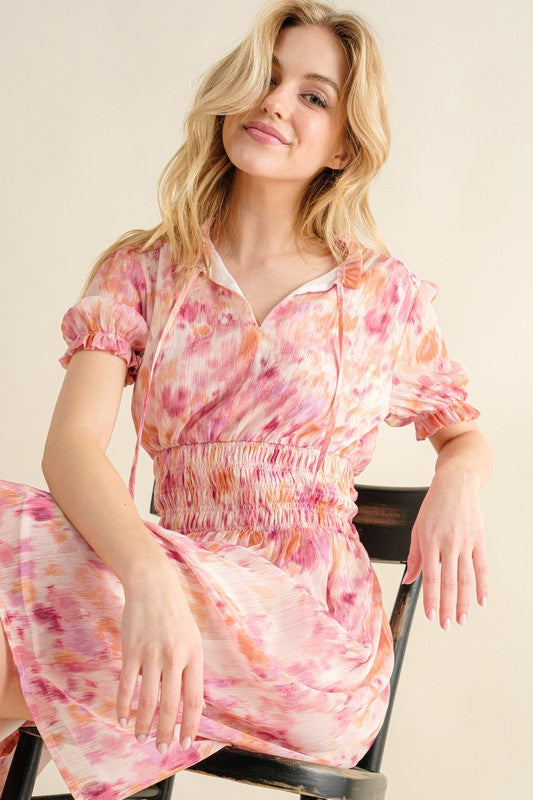 Plus Lurex Printed And Smocked Waist Midi Dress