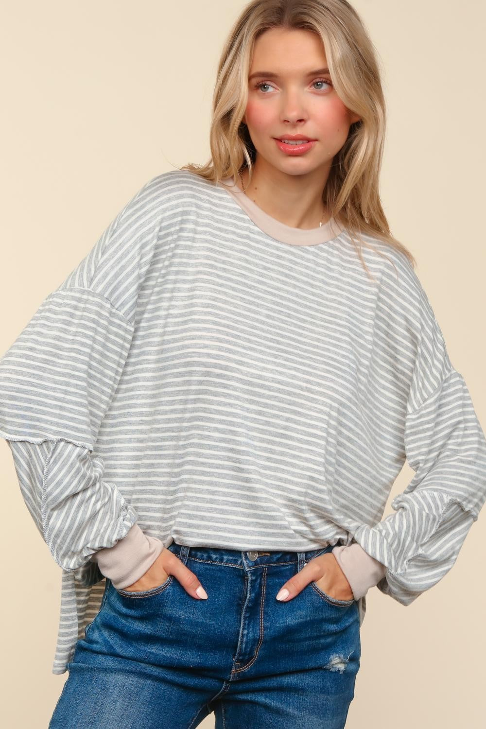 Pin Stripe Drop Shoulder Oversized Knit Top