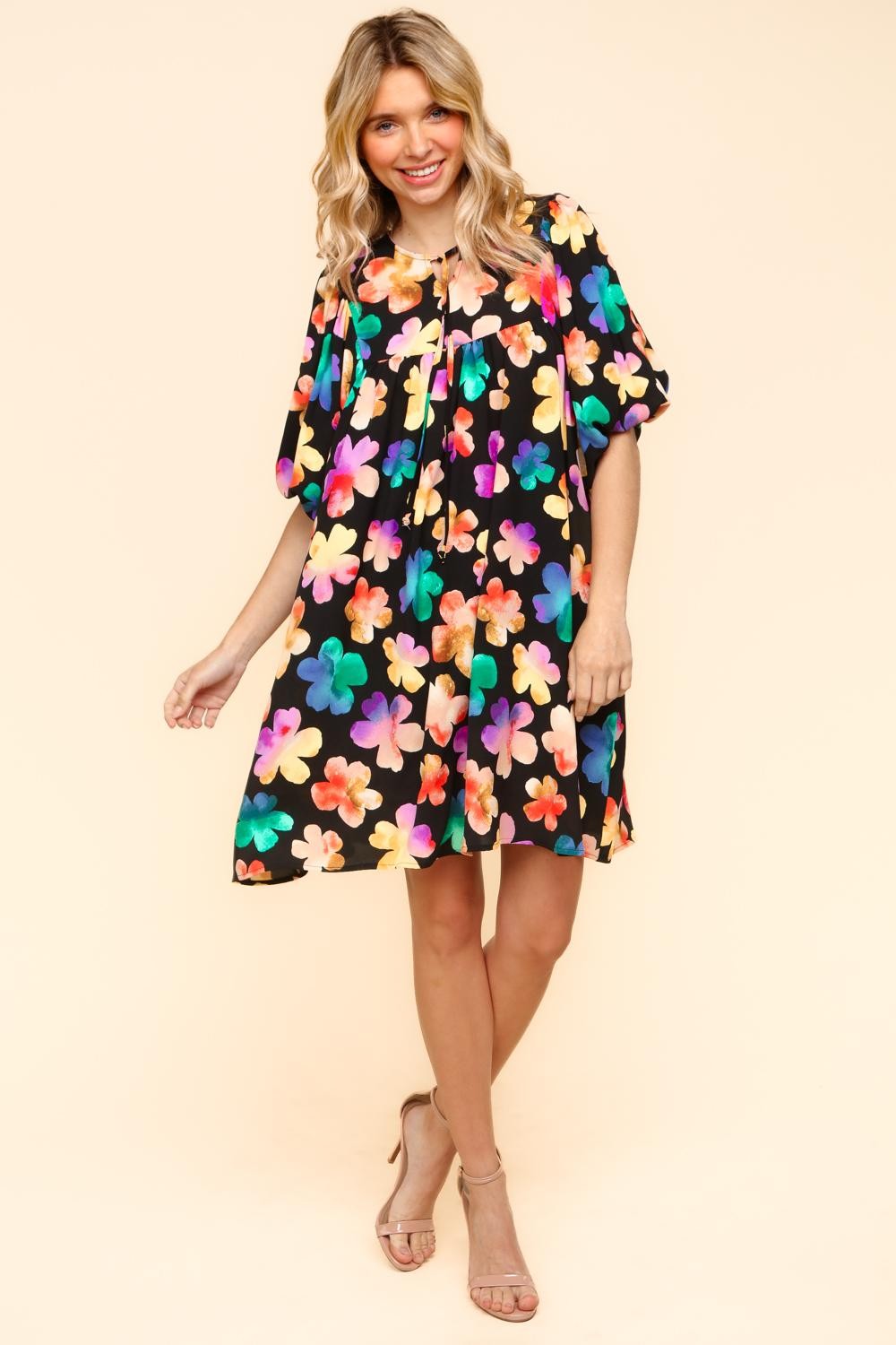 FLORAL WOVEN BABYDOLL DRES W/ SIDE POCKETS