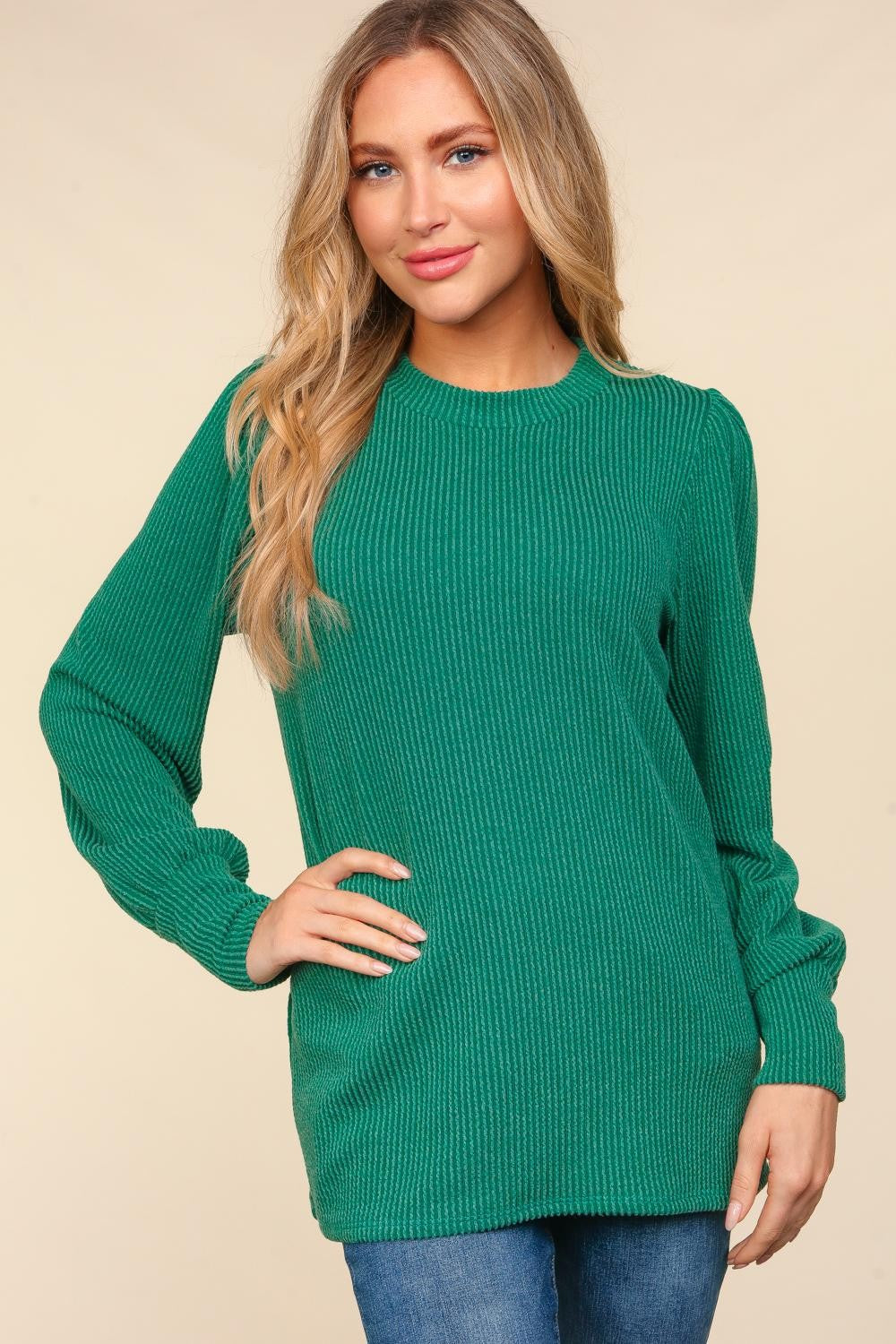 Plus Hunter Green Textured Mineral Washed Rib Knit Top